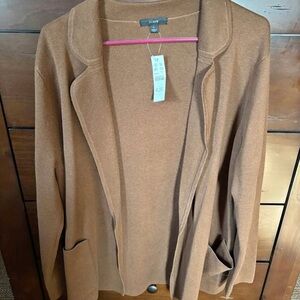 SOLD - J. Crew Brown Cardigan with Open Front and Lapel Collar NWT